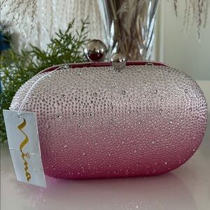 Nina Ombre Pink Crystal Clutch NWT